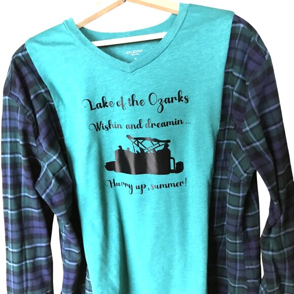 Lake of Ozarks Oversized Graphic Tshirt, M-XL: Boating Theme Flannel Tee Upcycle - Picture 1 of 9